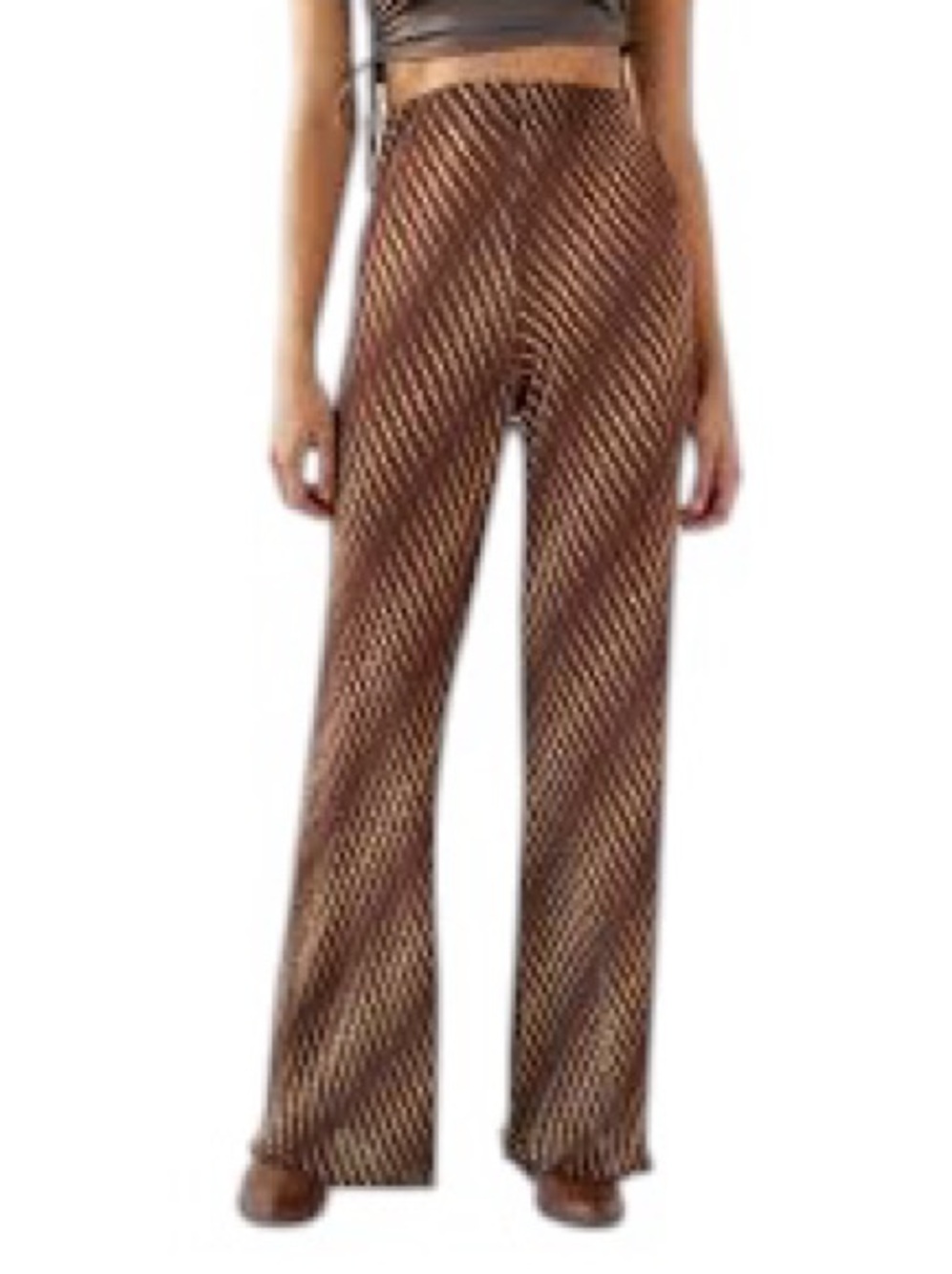 Urban Outfitters Margot Printed Wide-Leg Pant Sz S Brown & Beige Dotted Spiral